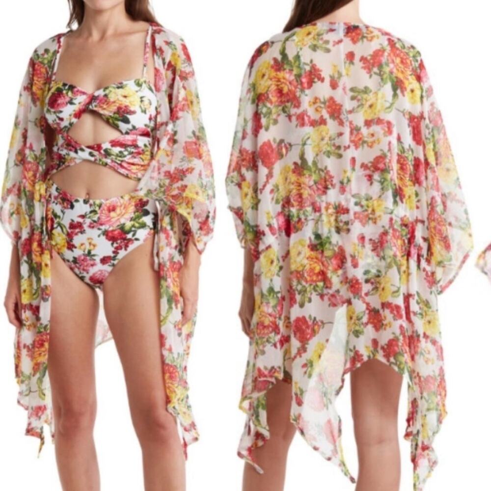 Rachel Roy Blossom Print Beach Pool Cover Up - Multicolor - Large - NWT